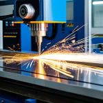 CNC Milling Machine**

"A modern CNC milling machine in a brightly lit factory setting, machining a metal workpiece. The machine is cutting intricate details with precision. Sparks are visible, but safely contained. Fully clothed technicians in appropriate attire are monitoring the process. Perfect anatomy of the machine. Safe for work, appropriate content, professional, family-friendly, well-maintained equipment, state-of-the-art technology."

**